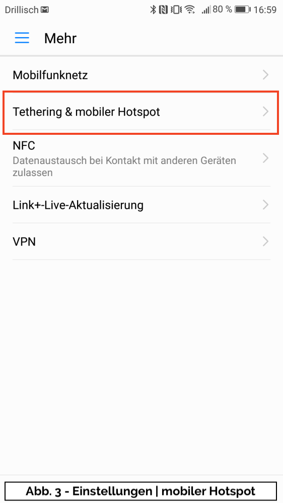 Abb 3 - Einstellungen mobiler Hotspot